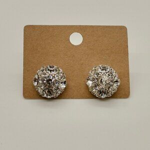 Sparkly Glass Rhinestone Cluster Earrings – Silver Tone